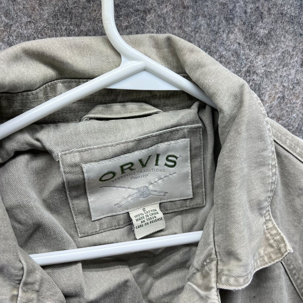 Orvis Jacket Men Small Adult Khaki Full Zip Tan Beige Trench Coat Canvas Cotton - Picture 5 of 12